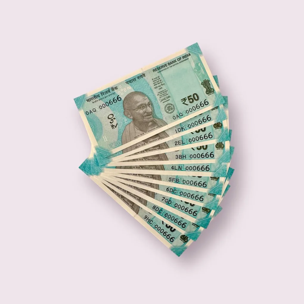 Rs 50/- India Bank Note Semi Fancy 10 Note Same Number Set 000666 Unique and Rare