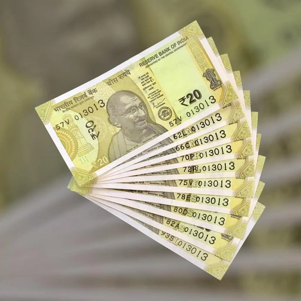 Rs 20 India Bank Note Semi Fancy 10 Note Same Number Sets 013013 Unique and Rare