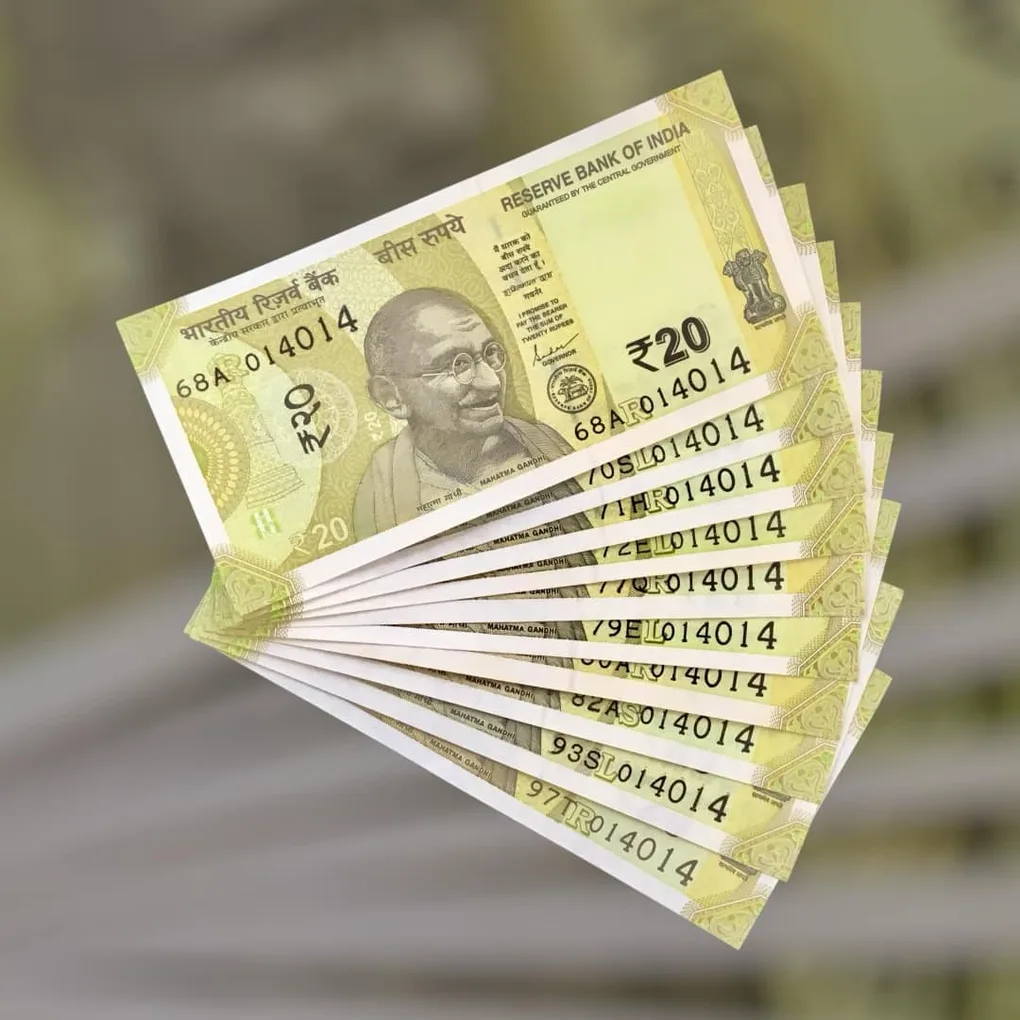 Rs 20 India Bank Note Semi Fancy 10 Note Same Number Sets 014014 Unique and Rare