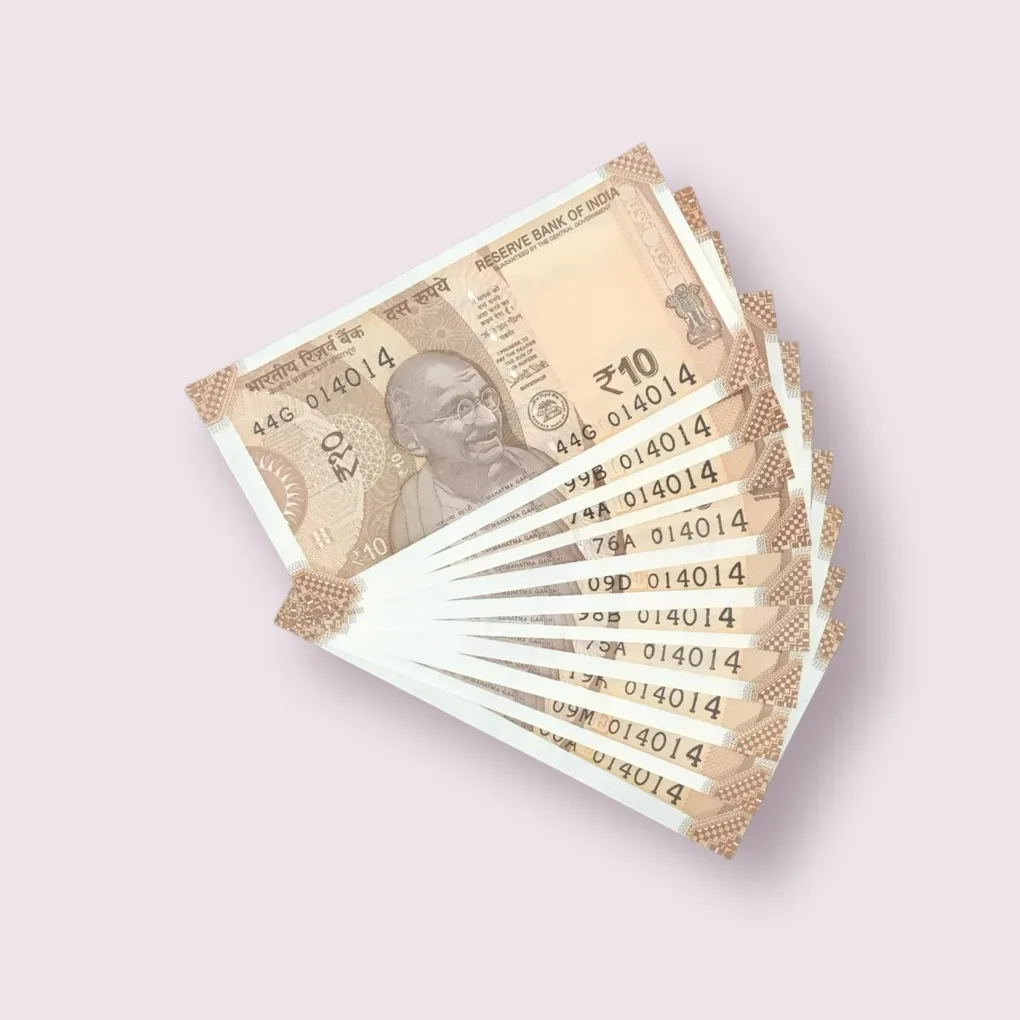 Rs 10/- India Bank Note Semi Fancy 10 Note Same Number Set 014014 Unique and Rare