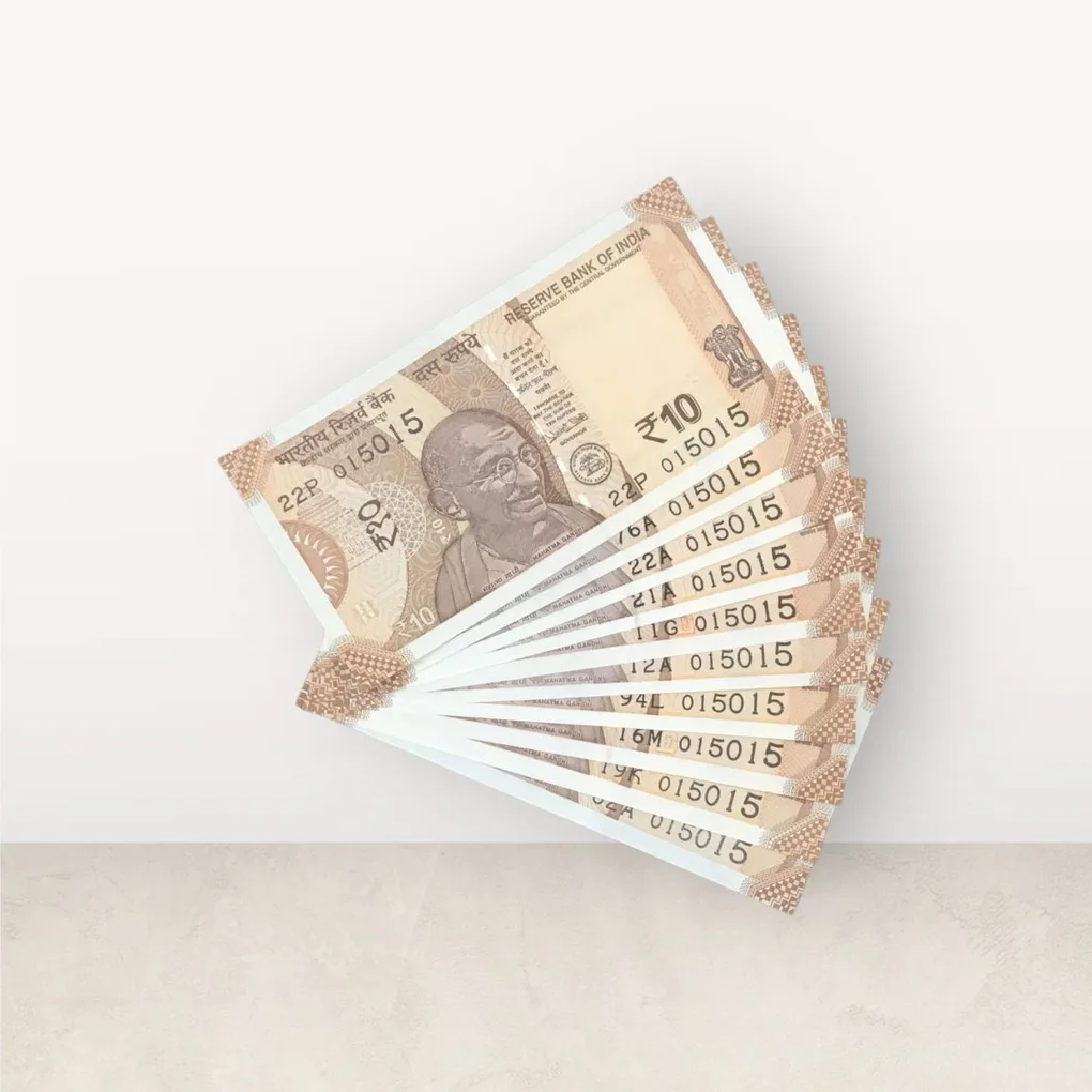Rs 10/- India Bank Note Semi Fancy 10 Note Same Number Set 015015 Unique and Rare