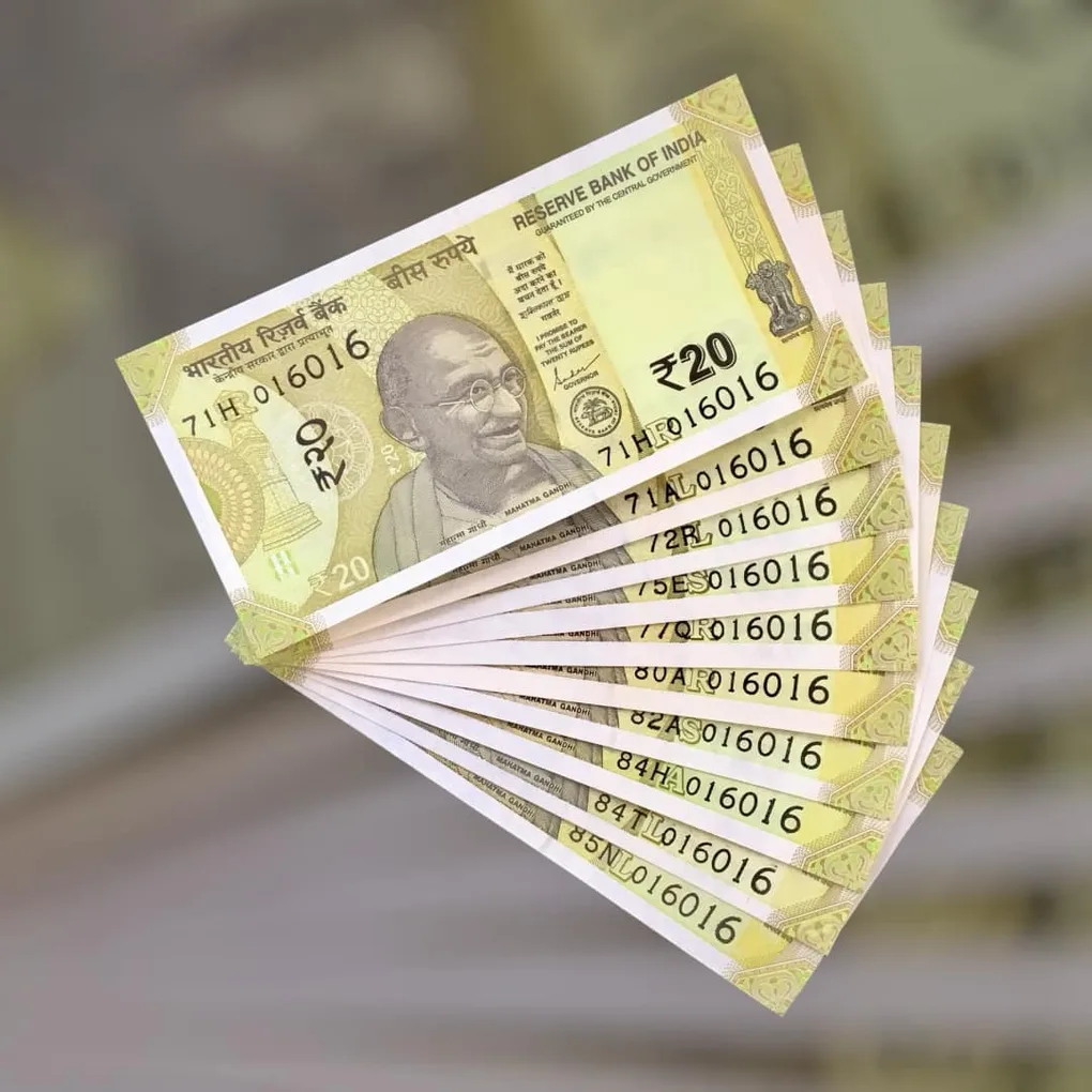 Rs 20 India Bank Note Semi Fancy 10 Note Same Number Sets 016016 Unique and Rare