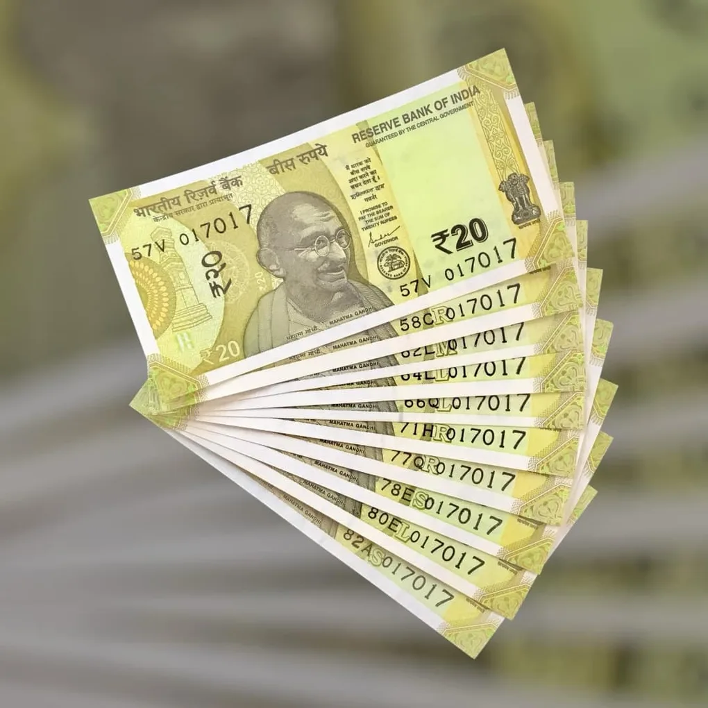 Rs 20 India Bank Note Semi Fancy 10 Note Same Number Sets 018018 Unique and Rare