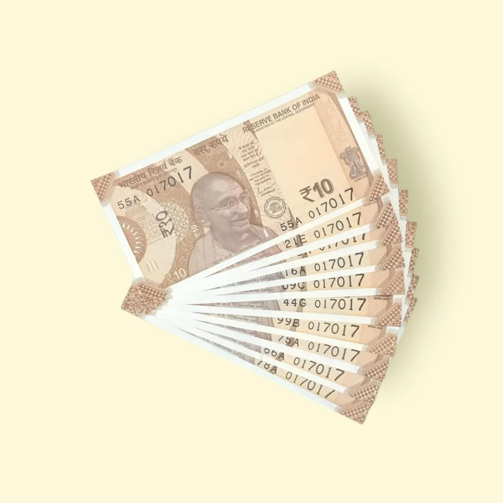 Rs 10/- India Bank Note 10 Note Same Number Set 017017 GEM UNC