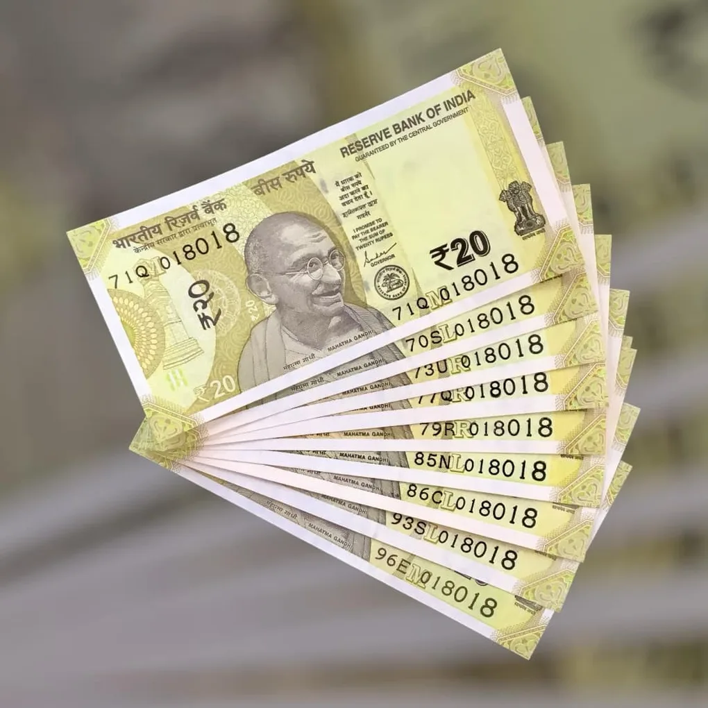 Rs 20 India Bank Note Semi Fancy 10 Note Same Number Sets 018018 Unique and Rare