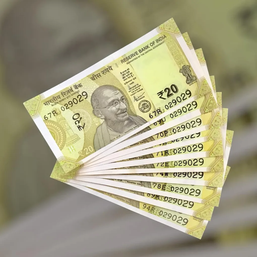 Rs 20 India Bank Note Semi Fancy 10 Note Same Number Sets 029029 Unique and Rare