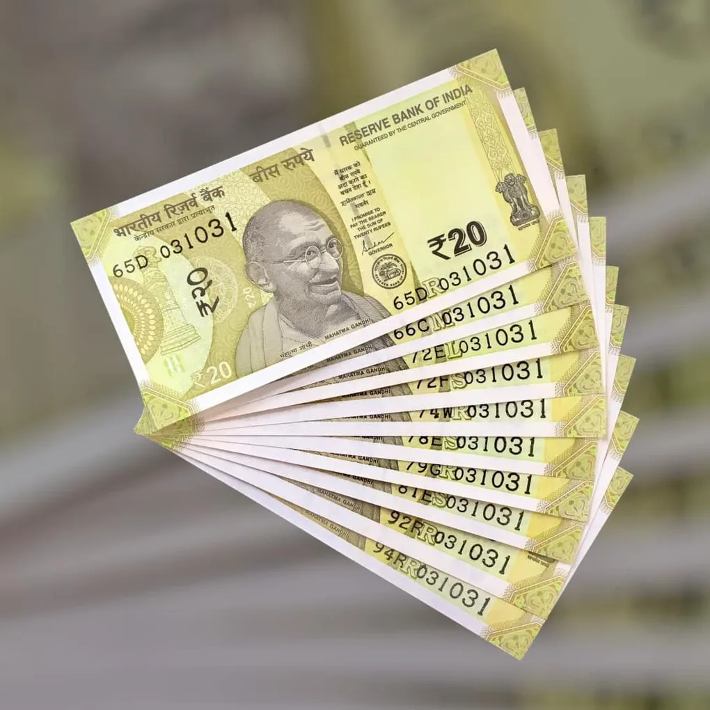 Rs 20 India Bank Note Semi Fancy 10 Note Same Number Sets 031031 Unique and Rare