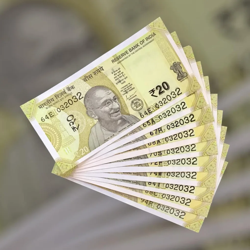 Rs 20 India Bank Note Semi Fancy 10 Note Same Number Sets 032032 Unique and Rare