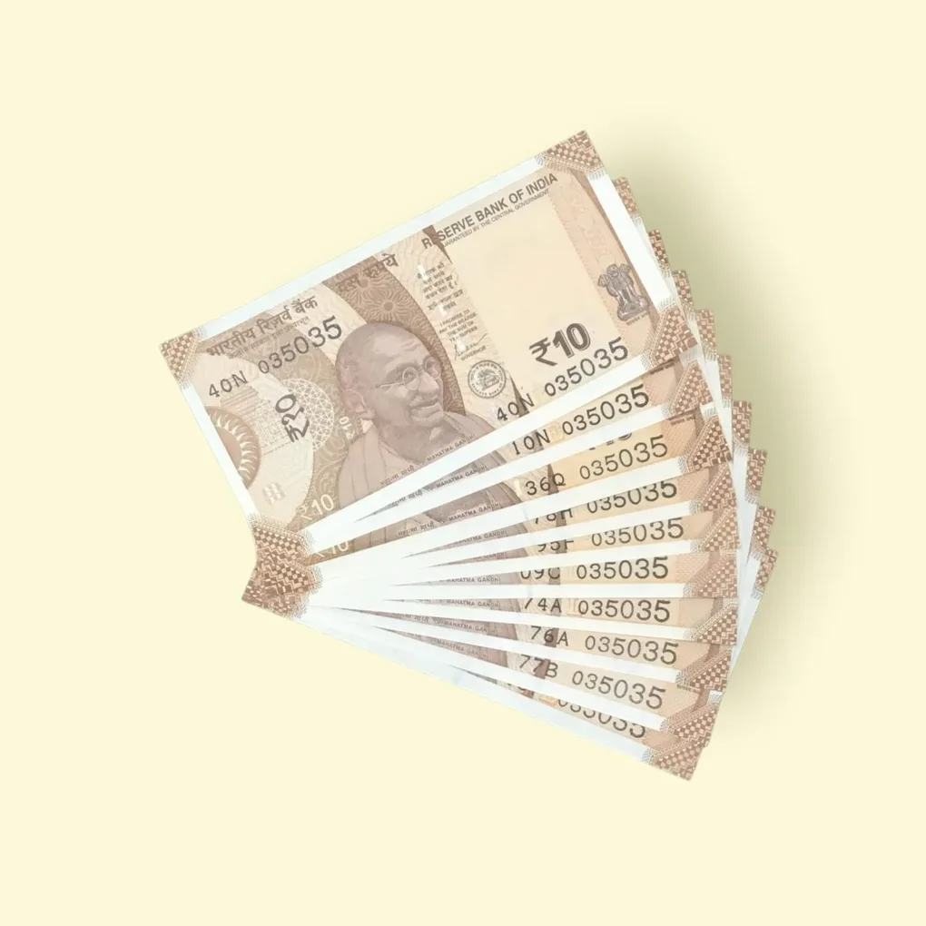 Rs 10/- India Bank Note 10 Note Same Number Set 035035 GEM UNC