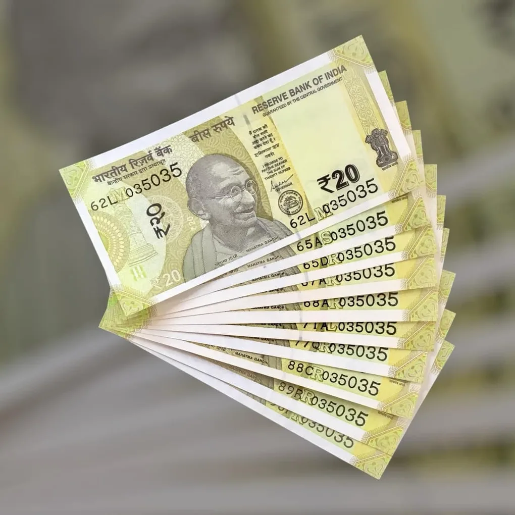 Rs 20 India Bank Note Semi Fancy 10 Note Same Number Sets 035035 Unique and Rare