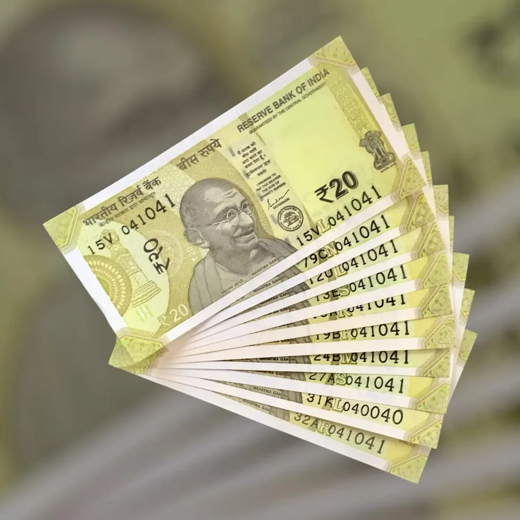 Rs 20 India Bank Note Semi Fancy 10 Note Same Number Sets 041041 Unique and Rare