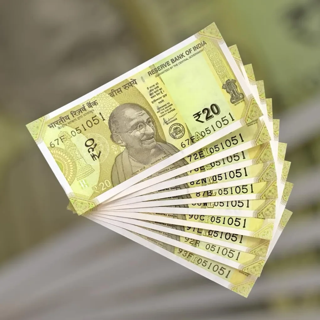 Rs 20 India Bank Note Semi Fancy 10 Note Same Number Sets 051051 Unique and Rare