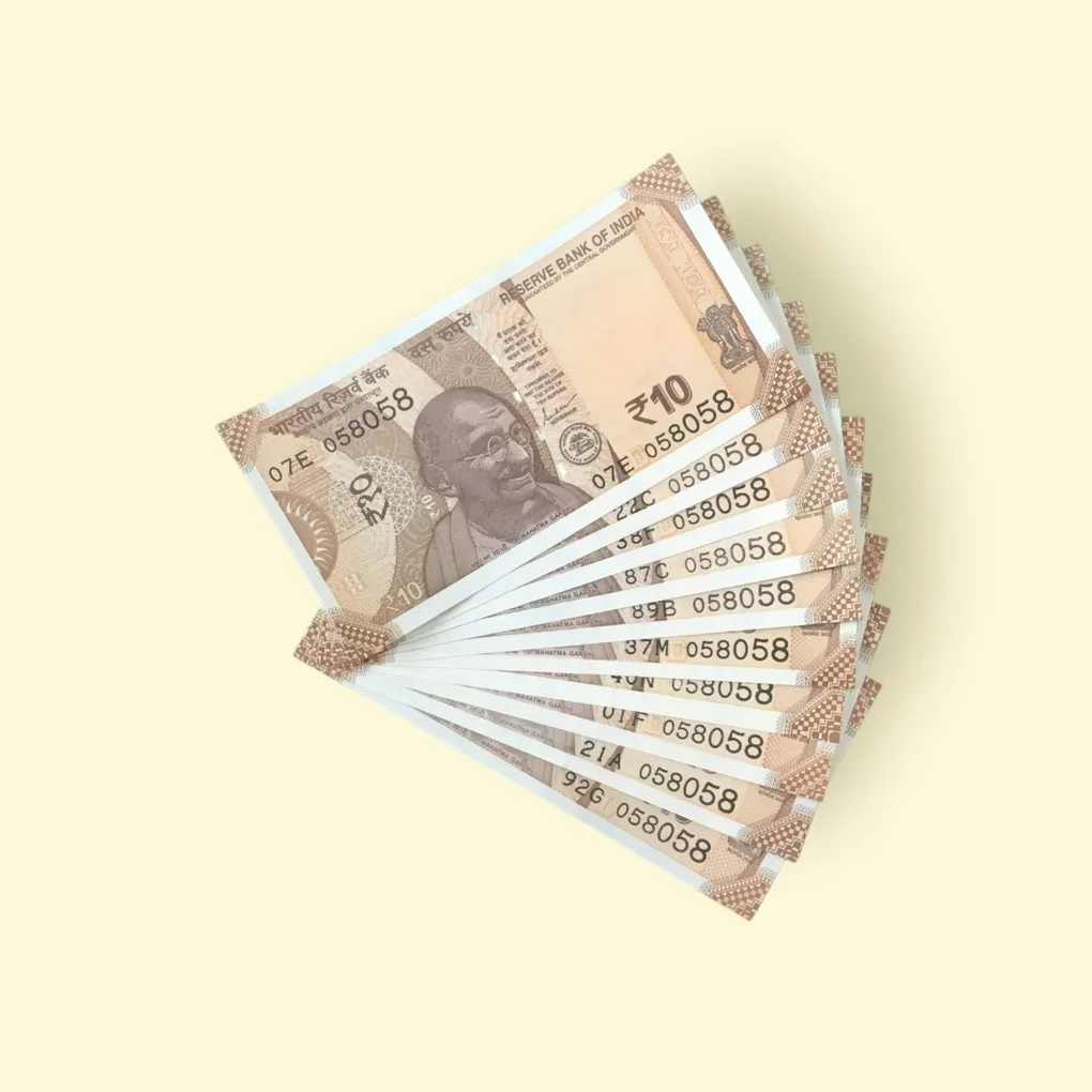 Rs 10/- India Bank Note 10 Note Same Number Set 058058 GEM UNC