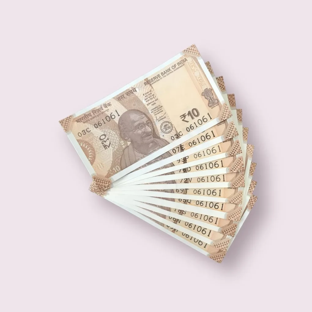 Rs 10/- India Bank Note Semi Fancy 10 Note Same Number Set 061061 Unique and Rare