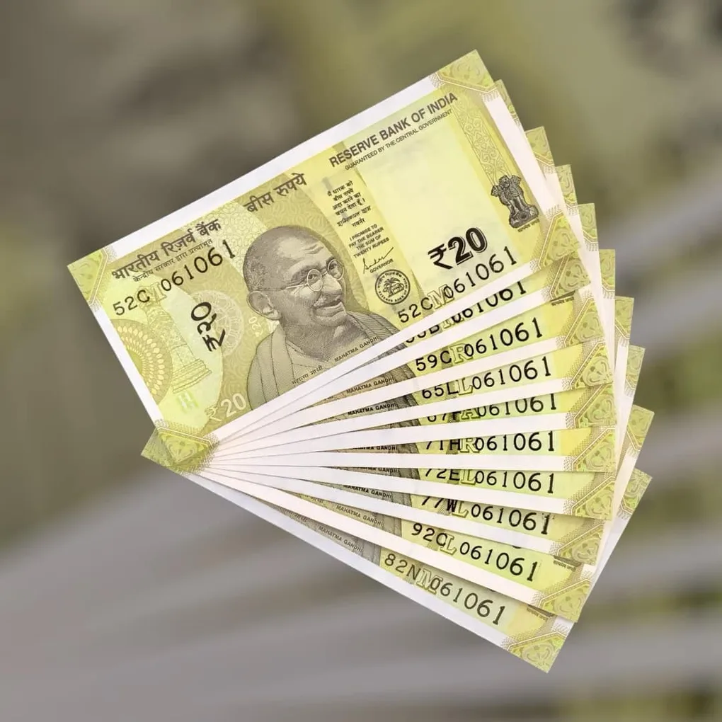 Rs 20 India Bank Note Semi Fancy 10 Note Same Number Sets 061061 Unique and Rare