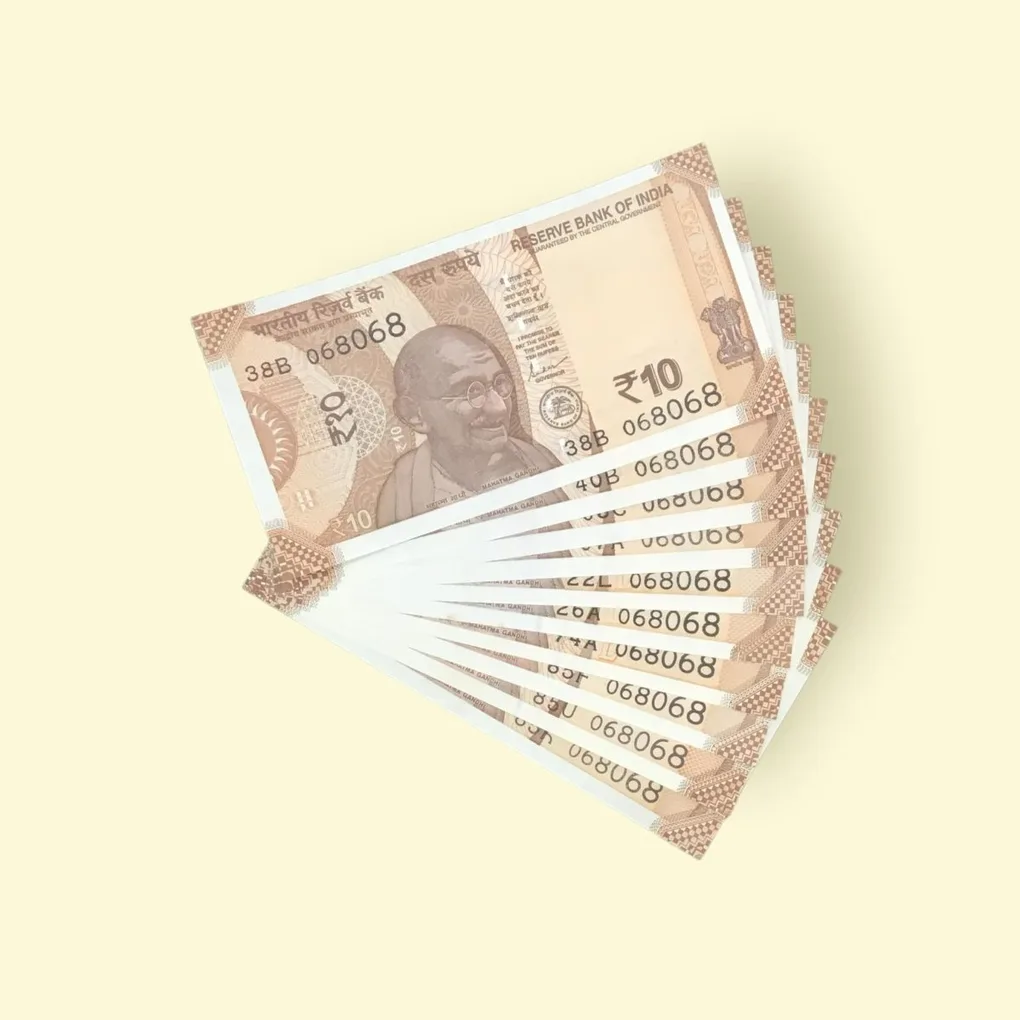Rs 10/- India Bank Note 10 Note Same Number Set 068068 GEM UNC