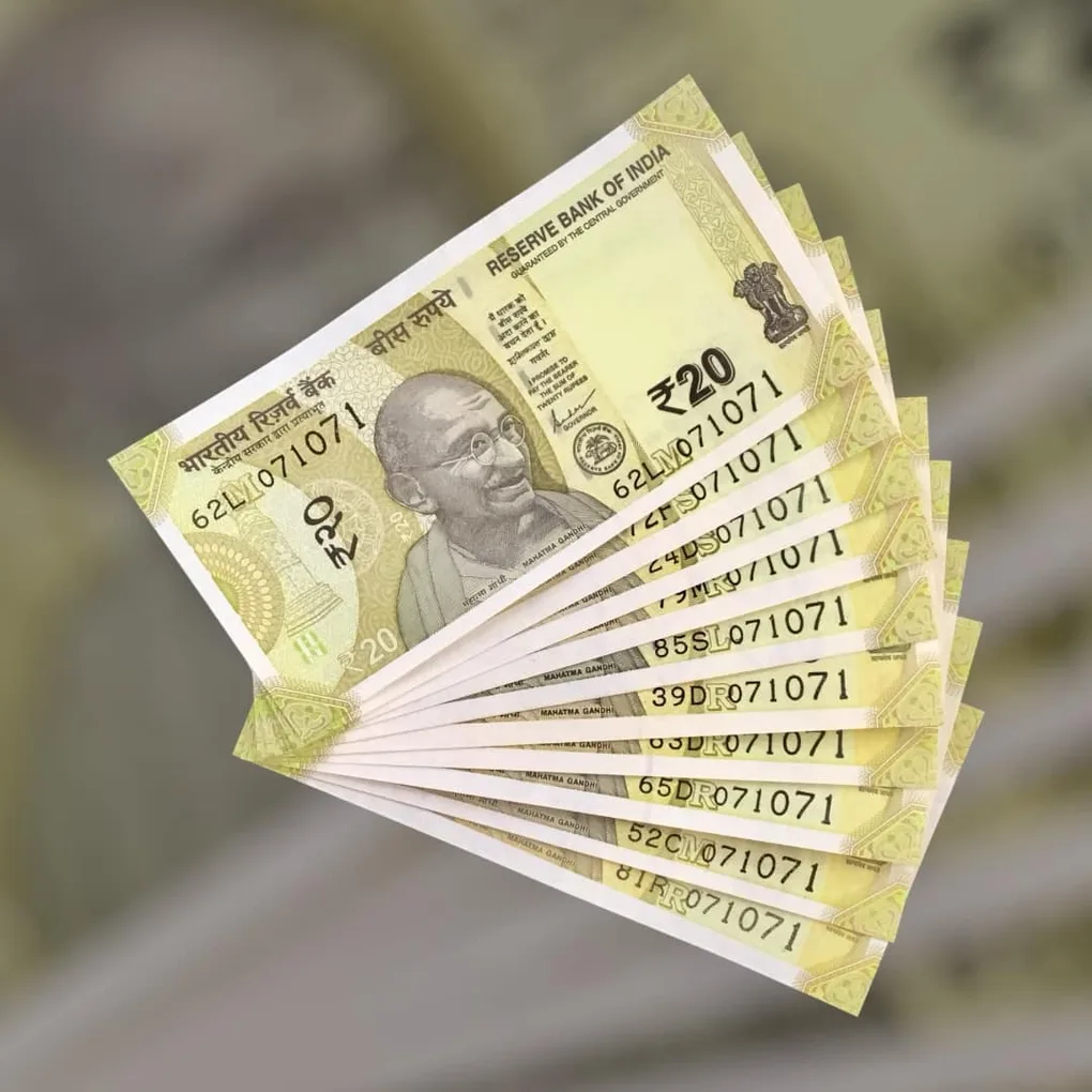 Rs 20 India Bank Note Semi Fancy 10 Note Same Number Sets 071071 Unique and Rare