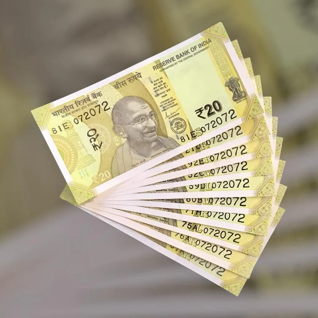Rs 20 India Bank Note Semi Fancy 10 Note Same Number Sets 072072 Unique and Rare
