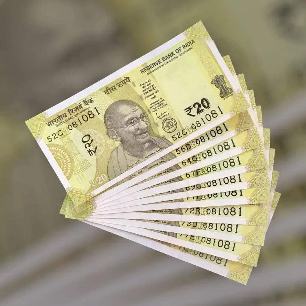 Rs 20 India Bank Note Semi Fancy 10 Note Same Number Sets 081081 Unique and Rare