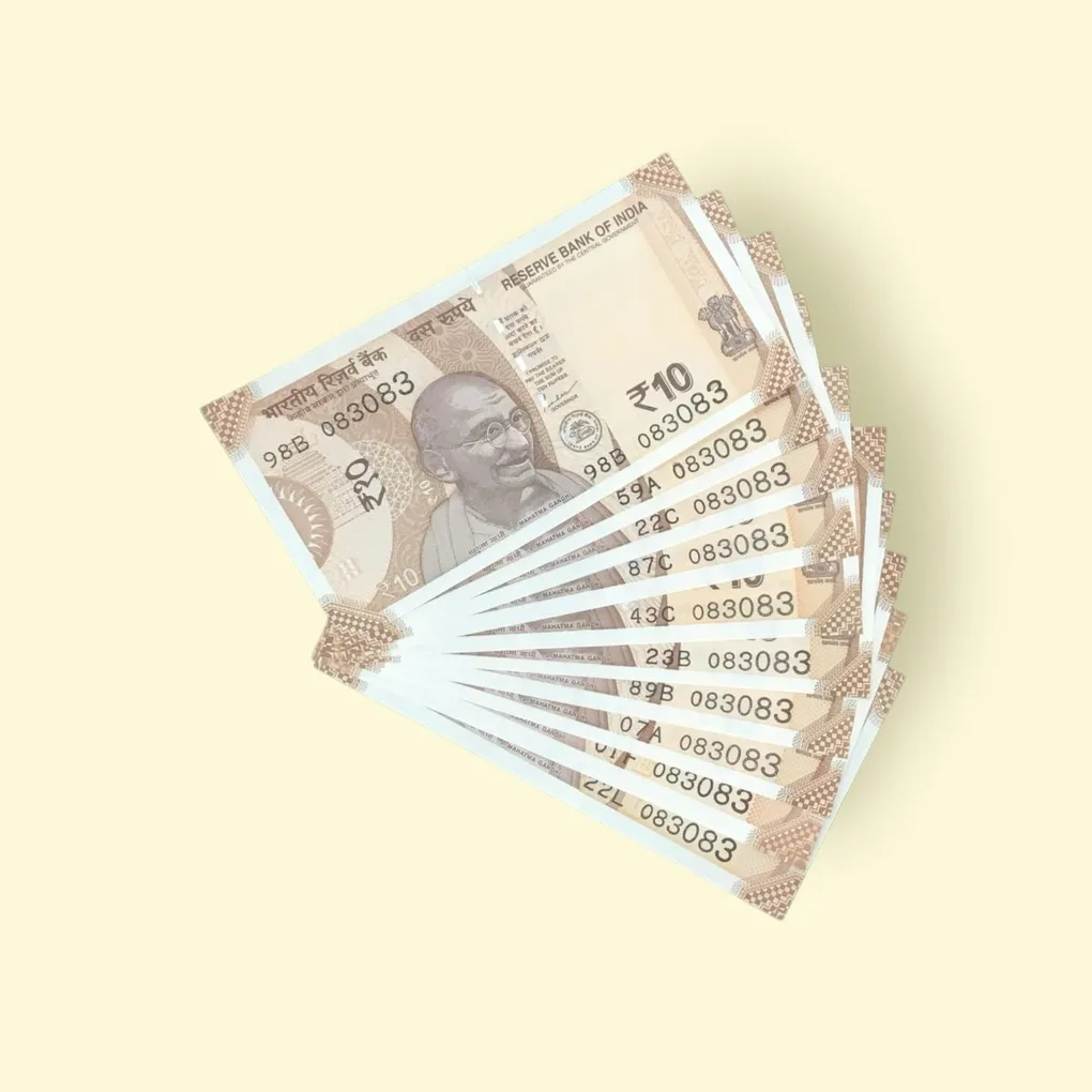 Rs 10/- India Bank Note 10 Note Same Number Set 083083 GEM UNC