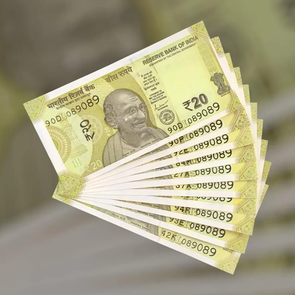 Rs 20 India Bank Note Semi Fancy 10 Note Same Number Sets 089089 Unique and Rare