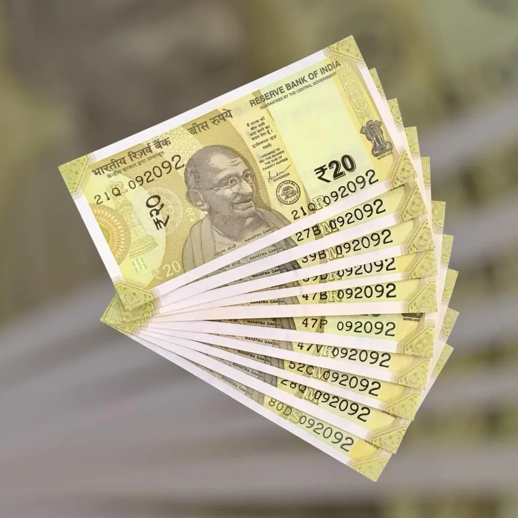 Rs 20 India Bank Note Semi Fancy 10 Note Same Number Sets 092092 Unique and Rare
