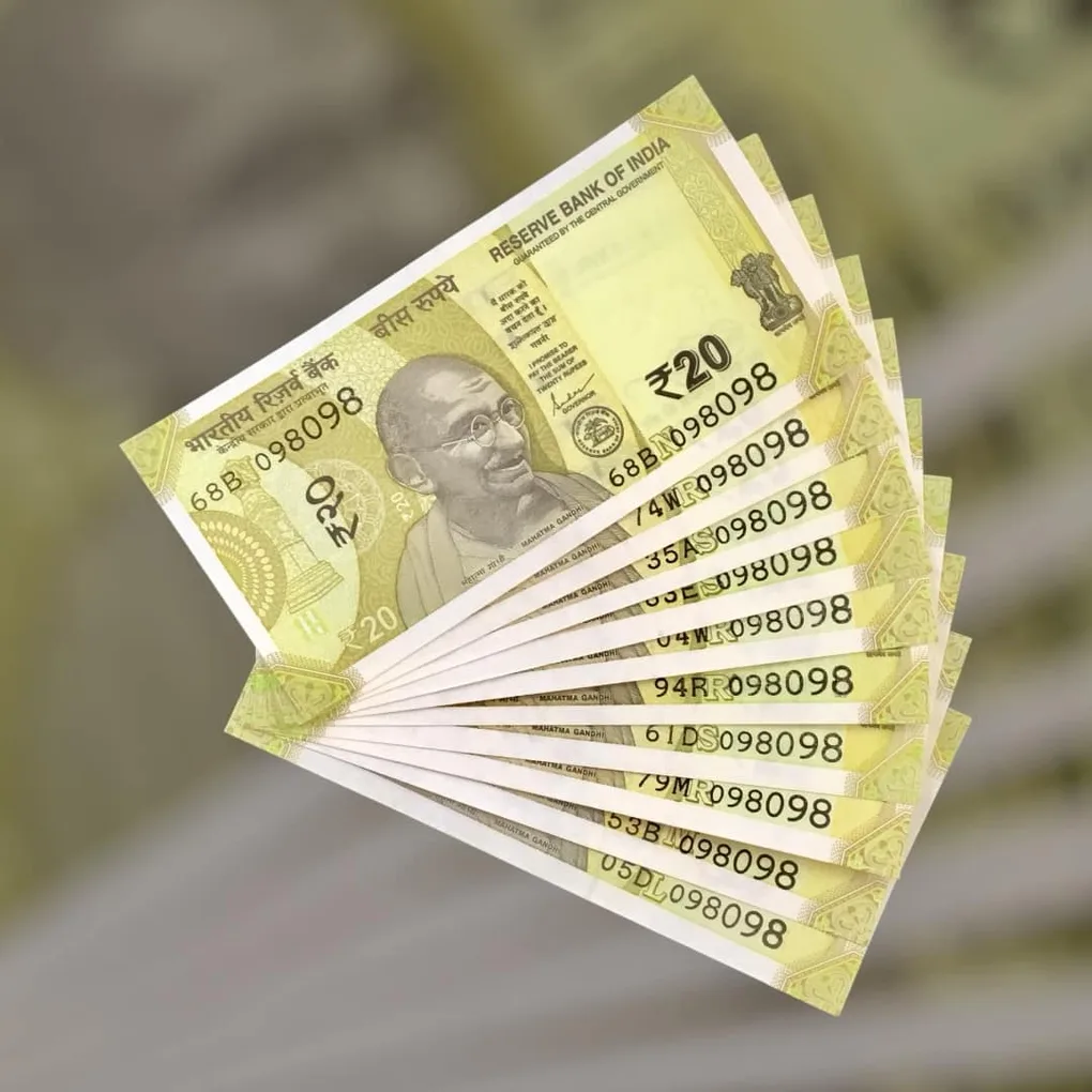 Rs 20 India Bank Note Semi Fancy 10 Note Same Number Sets 098098 Unique and Rare