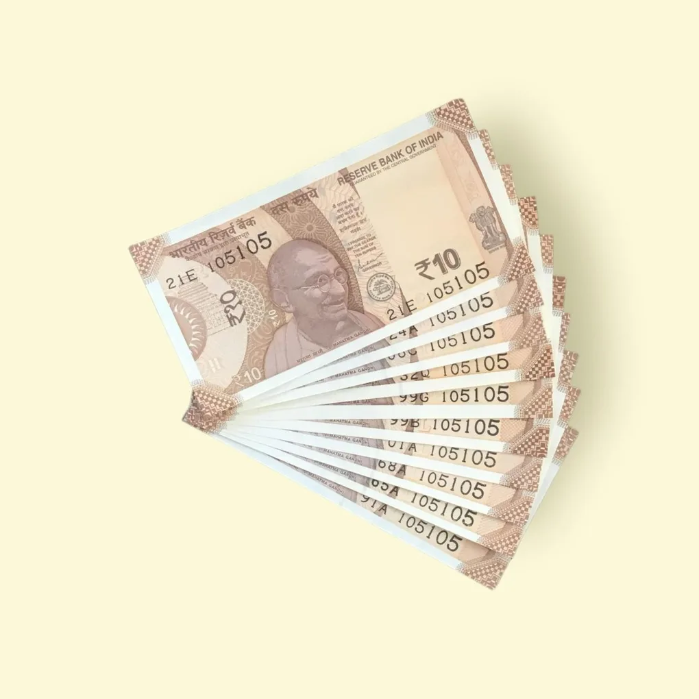 Rs 10/- India Bank Note 10 Note Same Number Set 105105 GEM UNC