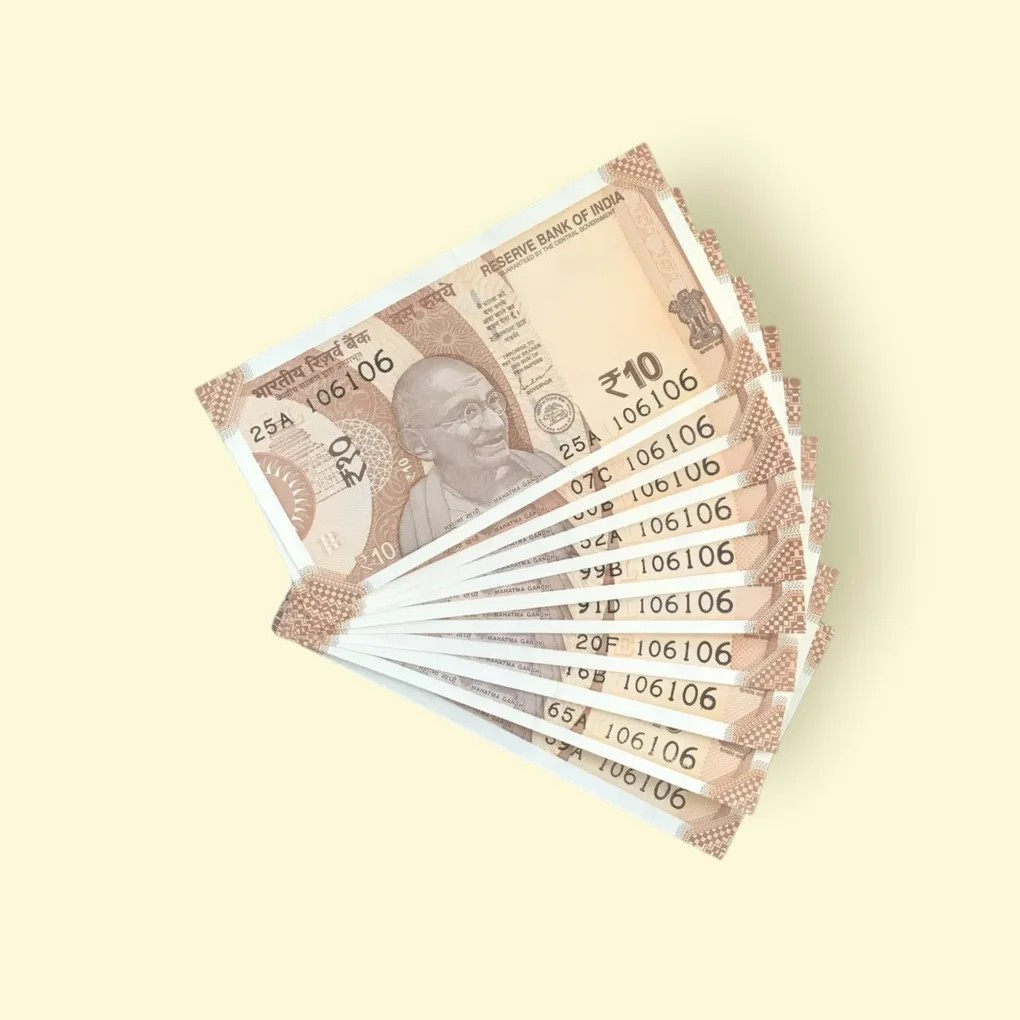 Rs 10/- India Bank Note 10 Note Same Number Set 106106 GEM UNC