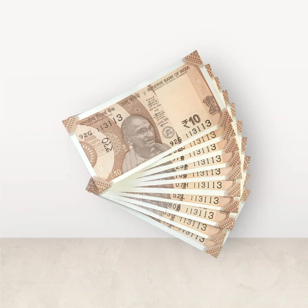 Rs 10/- India Bank Note Semi Fancy 10 Note Same Number Set 113113 Unique and Rare