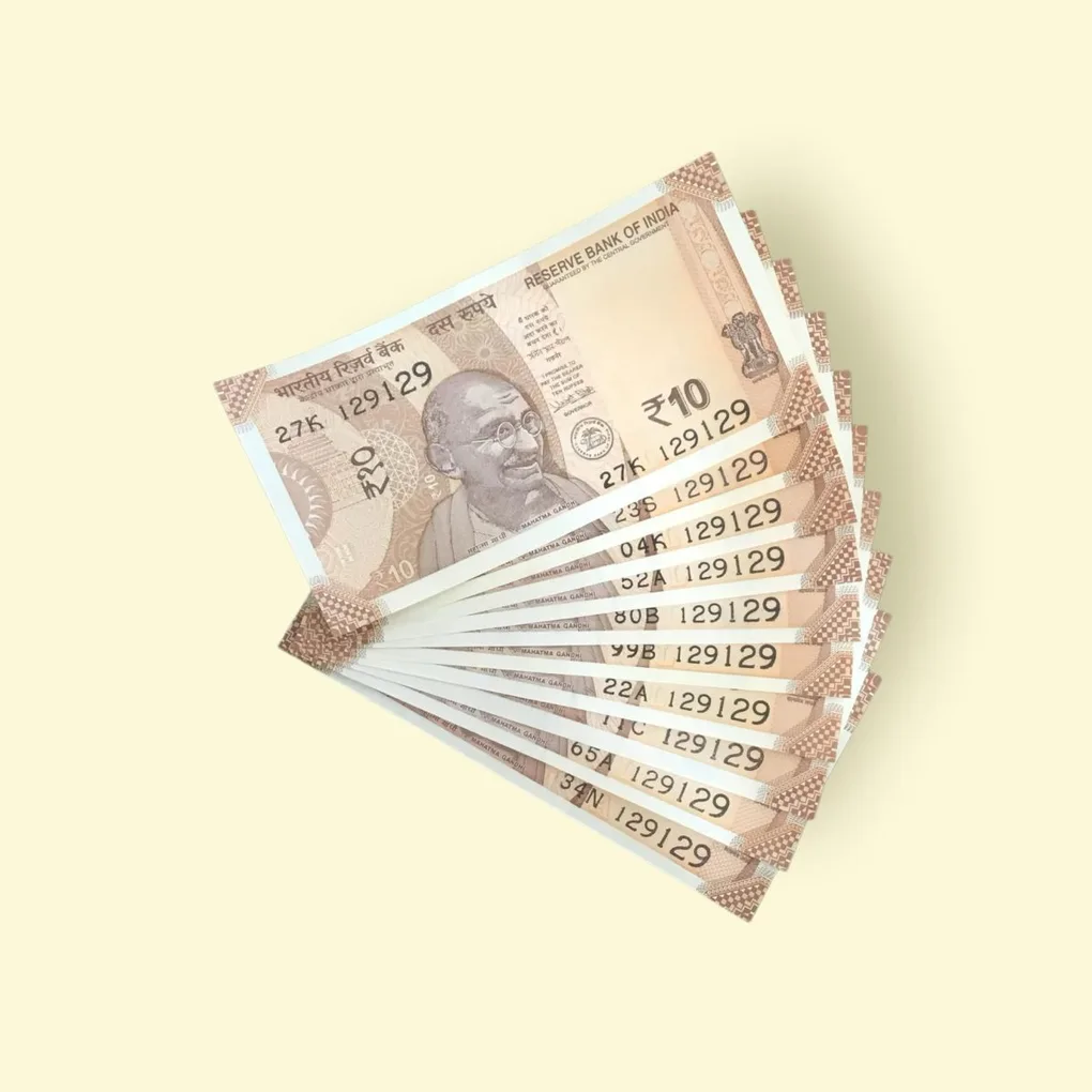 Rs 10/- India Bank Note 10 Note Same Number Set 129129 GEM UNC