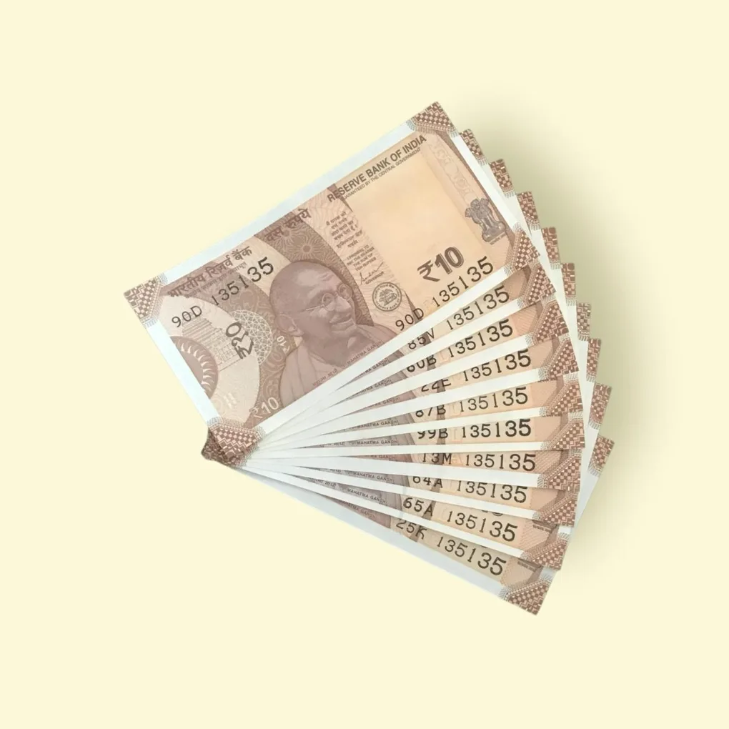 Rs 10/- India Bank Note 10 Note Same Number Set 135135 GEM UNC