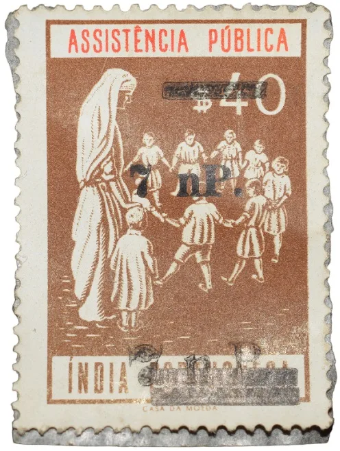 Postal Stamp of India Portugues - Assistencia Publica Cancelled and Over Printed Brown 7 New Paise by GOI, Mint Un-Used as per Image.