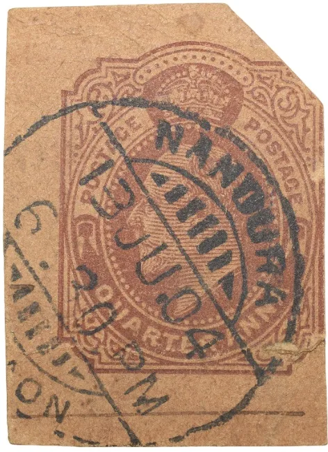 Post-Card Stamp of Edward VII 1/4 Anna with 'Nandura' Cancellation - Used Condition as per Image.