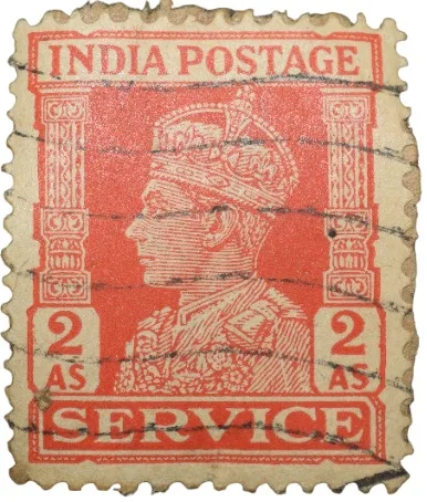Postal Stamp of George VI Red Colour 2 Annas Service - Used Condition as per Image.