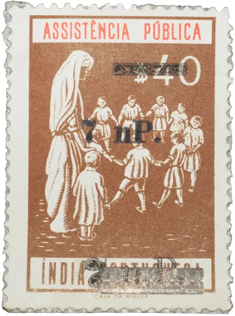 Postal Stamp of India Portugues - Assistencia Publica Cancelled and Over Printed Brown 7 New Paise by GOI, Mint Un-Used as per Image.