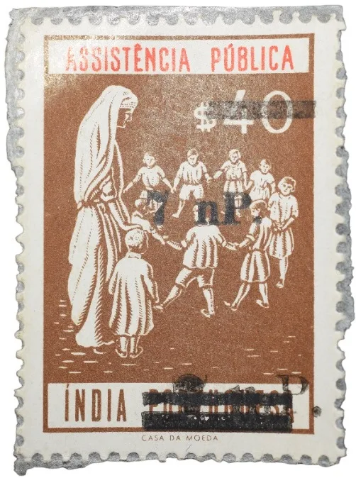 Postal Stamp of India Portugues - Assistencia Publica Cancelled and Over Printed Brown 7 New Paise by GOI, Mint Un-Used as per Image.