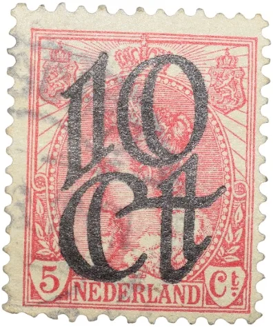 Postal Stamp of Nederland - 10 Cents Red Colour -Used Condition as per Image