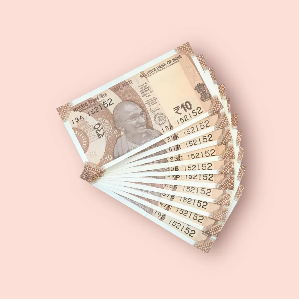 Rs 10/- India Bank Note Semi Fancy 10 Note Same Number Set 152152 Unique and Rare