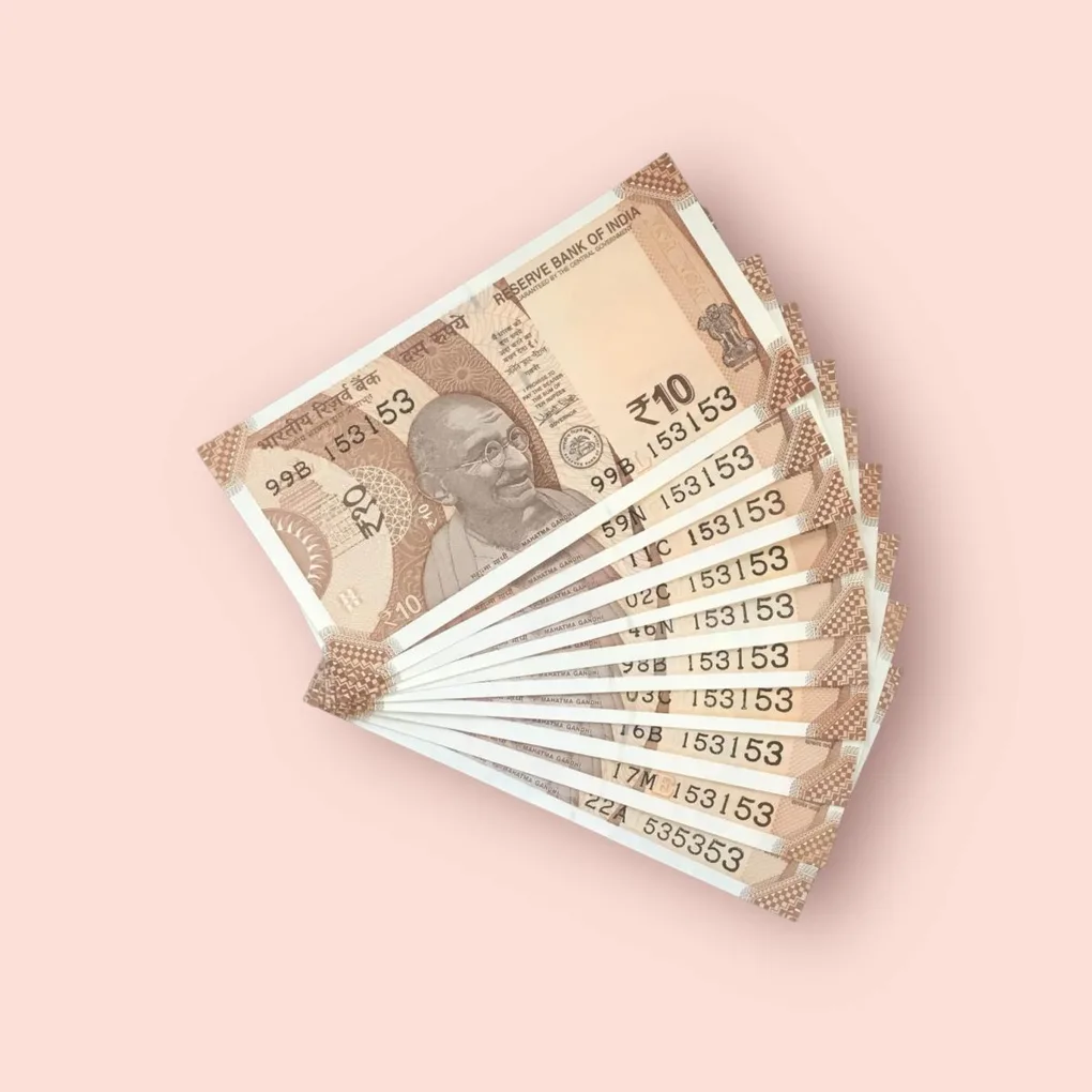 Rs 10/- India Bank Note Semi Fancy 10 Note Same Number Set 153153 Unique and Rare