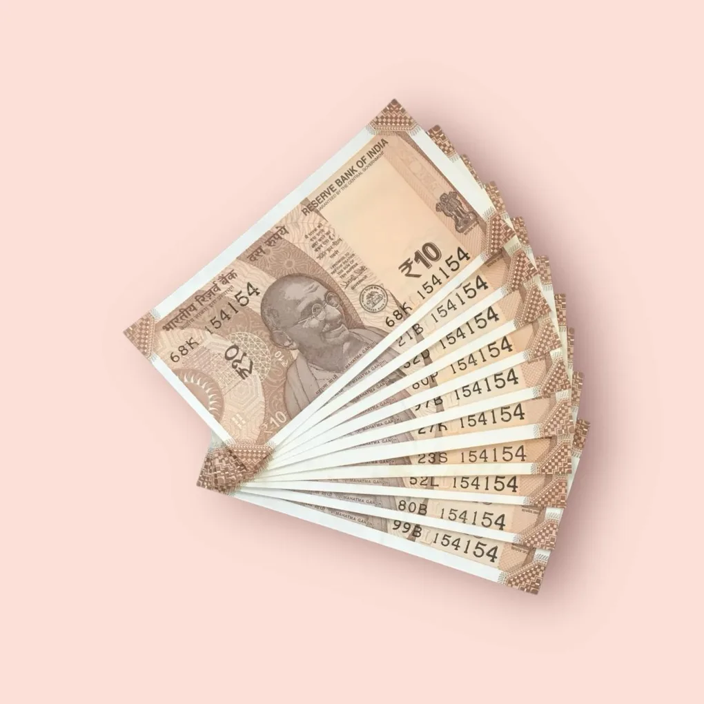 Rs 10/- India Bank Note Semi Fancy 10 Note Same Number Set 154154 Unique and Rare