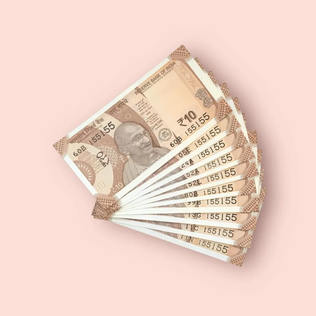 Rs 10/- India Bank Note Semi Fancy 10 Note Same Number Set 155155 Unique and Rare