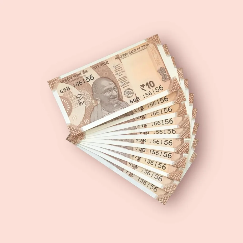 Rs 10/- India Bank Note Semi Fancy 10 Note Same Number Set 156156 Unique and Rare