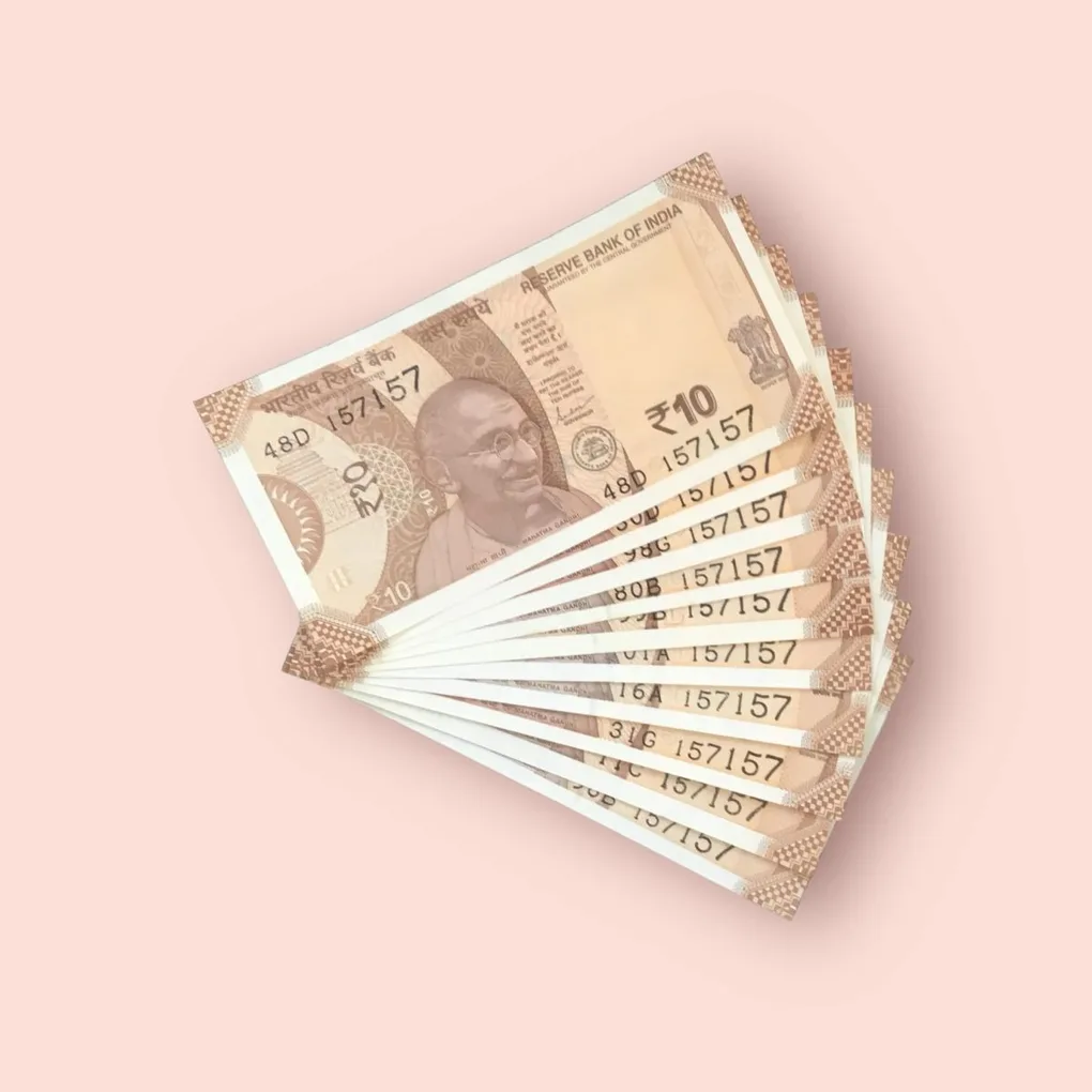 Rs 10/- India Bank Note Semi Fancy 10 Note Same Number Set 157157 Unique and Rare