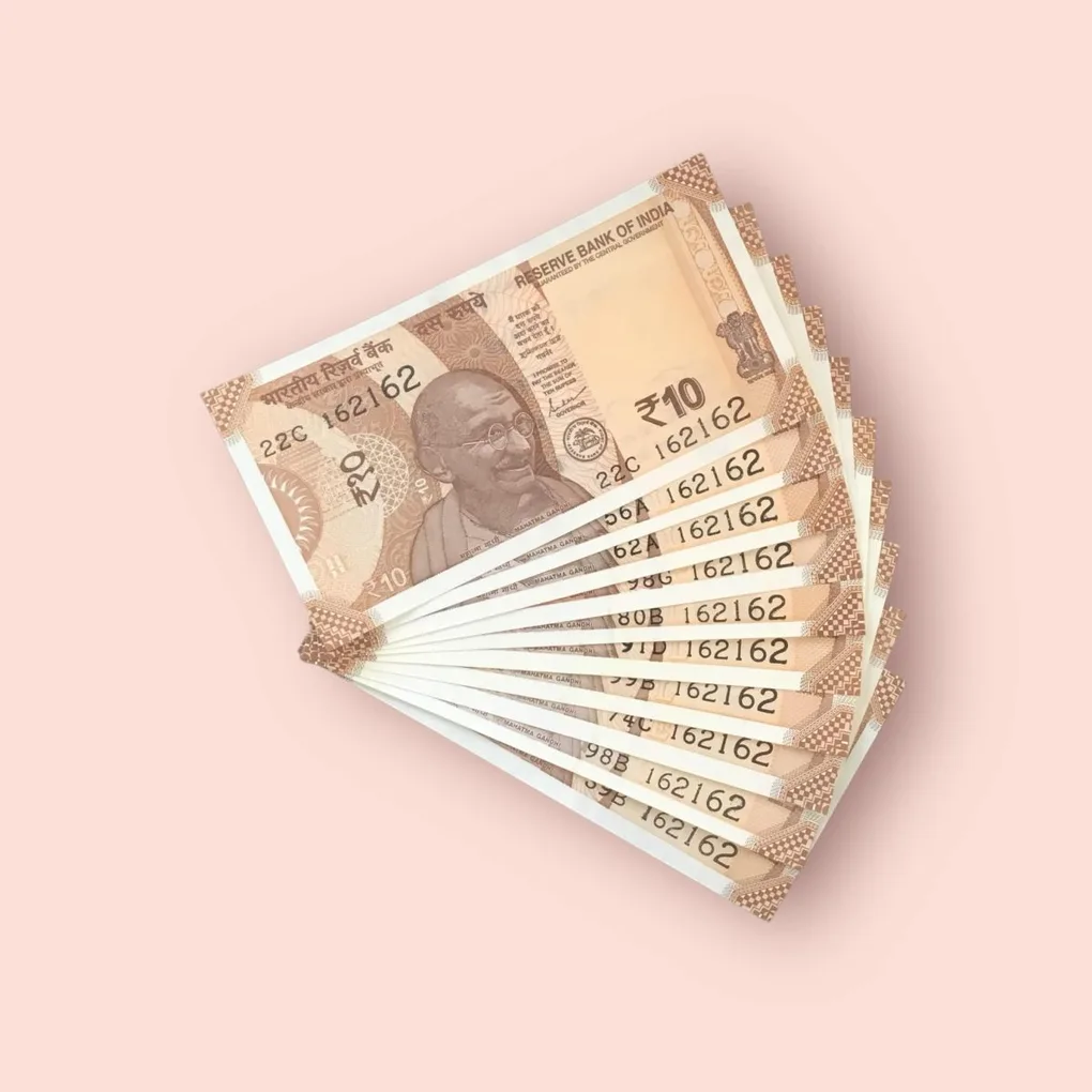 Rs 10/- India Bank Note Semi Fancy 10 Note Same Number Set 162162 Unique and Rare