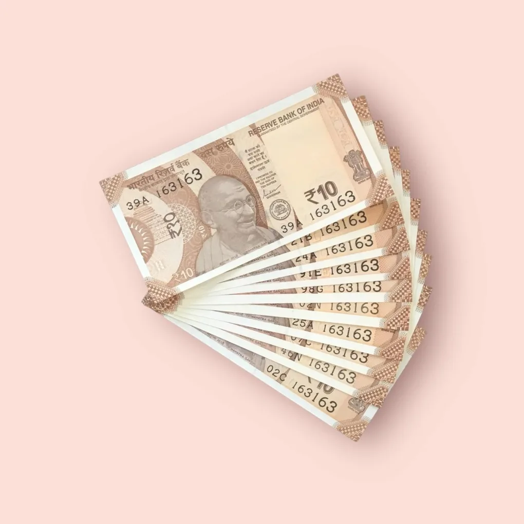 Rs 10/- India Bank Note Semi Fancy 10 Note Same Number Set 163163 Unique and Rare