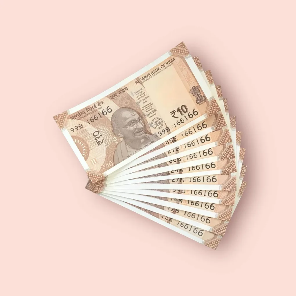 Rs 10/- India Bank Note Semi Fancy 10 Note Same Number Set 166166 Unique and Rare