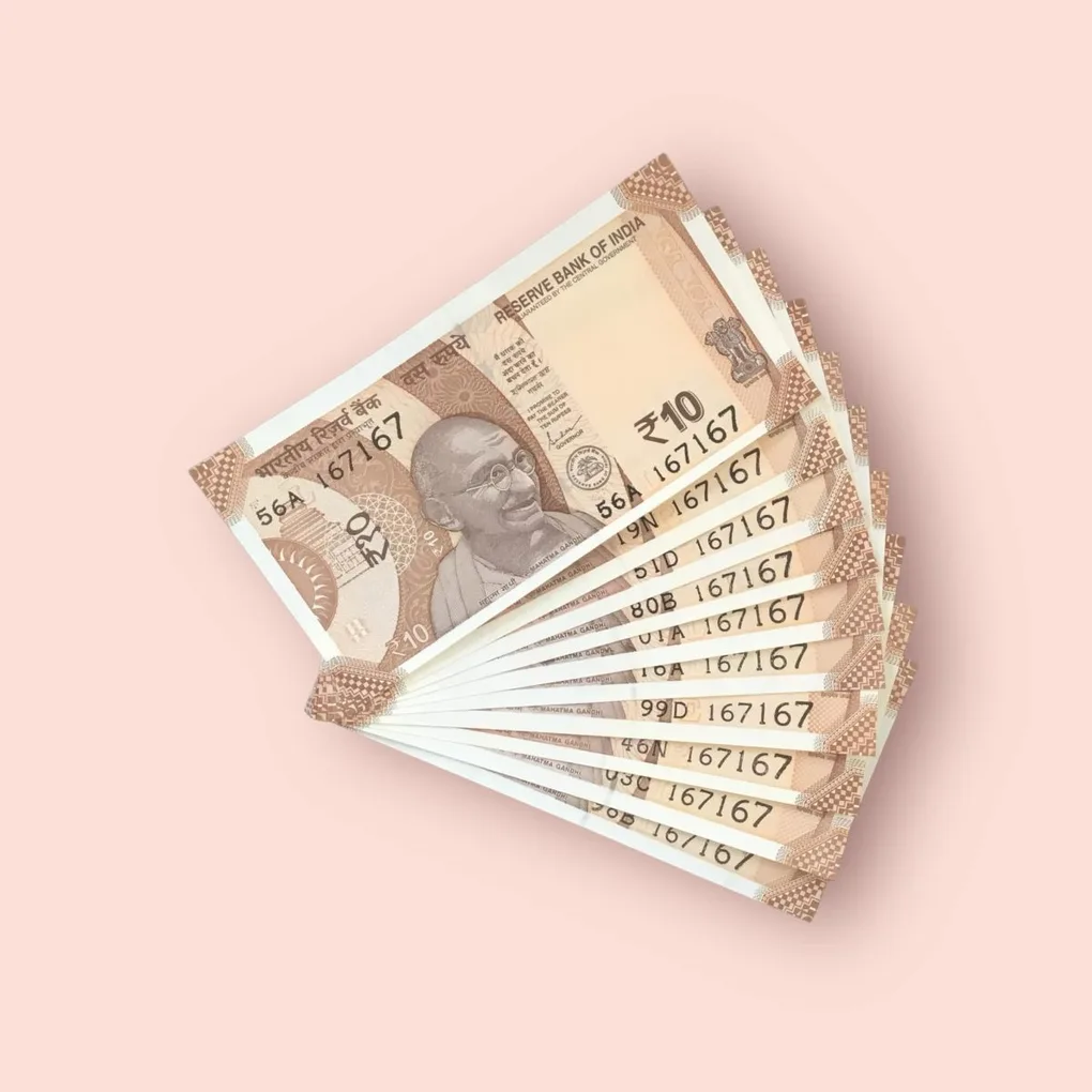 Rs 10/- India Bank Note Semi Fancy 10 Note Same Number Set 167167 Unique and Rare