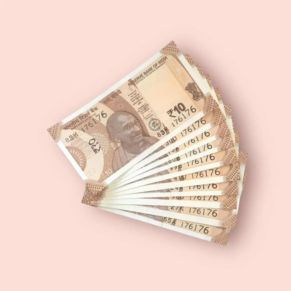 Rs 10/- India Bank Note Semi Fancy 10 Note Same Number Set 176176 Unique and Rare