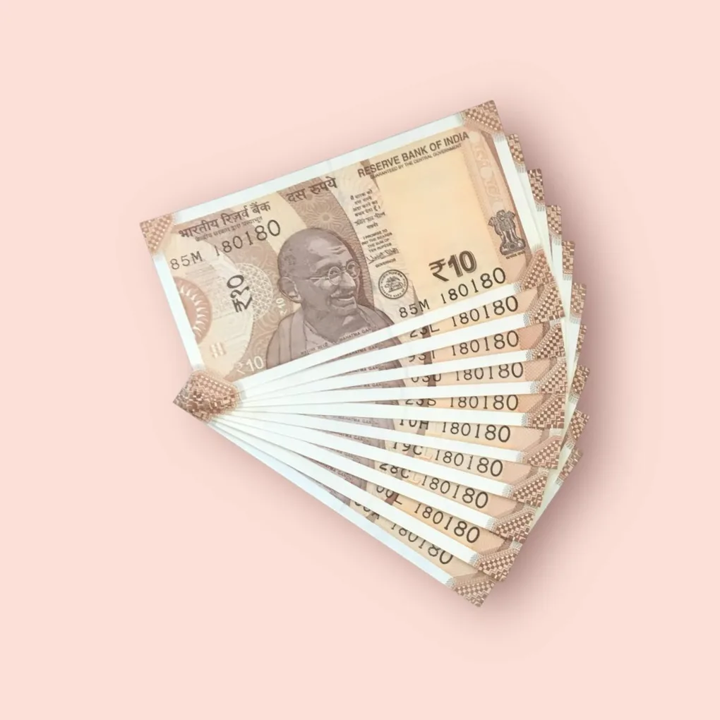 Rs 10/- India Bank Note Semi Fancy 10 Note Same Number Set 180180 Unique and Rare